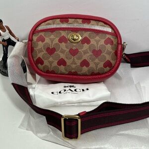 Coach Camera Bag In Signature Canvas With Heart Print NWT